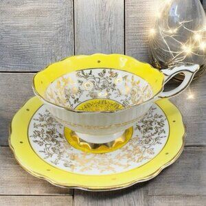 Royal Stafford Fine Bone China Porcelain England Teacup And Saucer Set Yellow